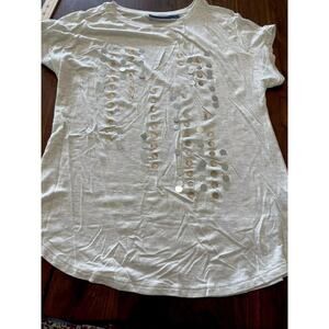 Apt.9 XS Womens Blouse White Gray Sequence Glitter Short Sleeve Causal Tee
